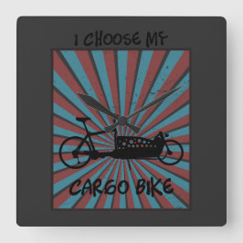 Lastenrad im Auge mit Strahlen und Spruch Quadratische Wanduhr