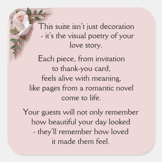 Lasting Impression - Pink Roses & Doves Quadratischer Aufkleber (Vorderseite)