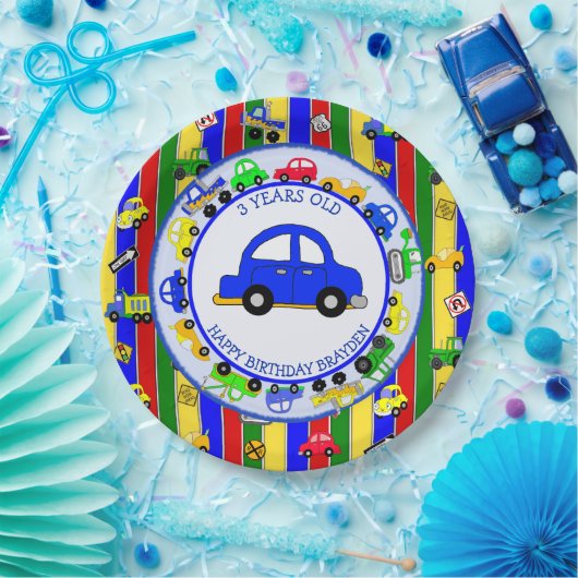 Lastkraftwagen, Autos, Traktoren und Verkehrszeich Pappteller (Party)