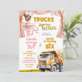 Lastkraftwagen und Tutus Gemeinsamer Geburtstag Einladung (Stehend Vorderseite)