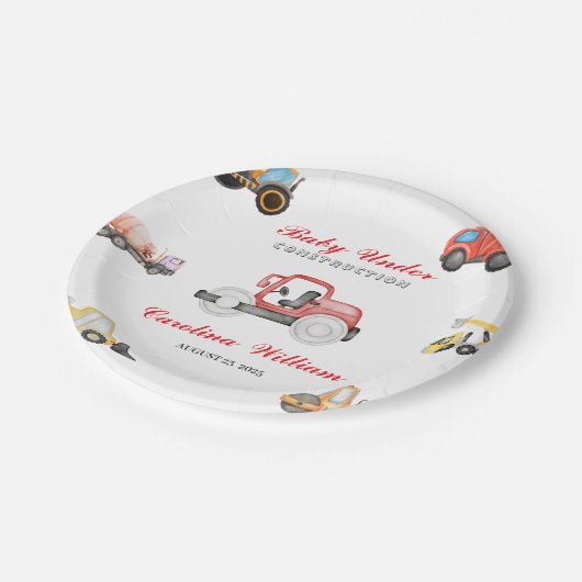 Lastwagen Baby im Bau Babydusche Pappteller (Schrägansicht)