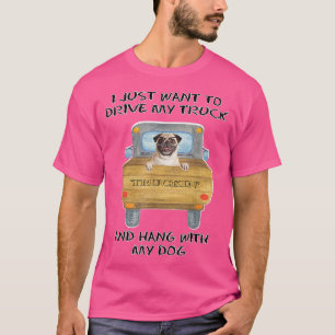 Lastwagen fahrender Hund Pug mit Brille T-Shirt
