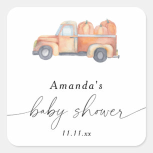 Lastwagen-Kürbis-Herbst-Baby-Party  Quadratischer Aufkleber