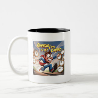 Late Late ist mein Cardio Zweifarbige Tasse
