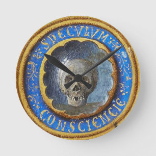 Late mittelalterlicher Manuskript-Skull Runde Wanduhr