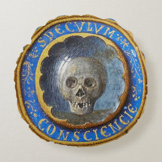 Late mittelalterlicher Manuskript-Skull Rundes Kissen