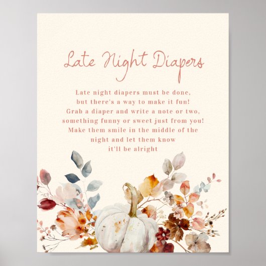 Late night Diapers Little pumpkin Baby Shower Sign Poster (Vorne)