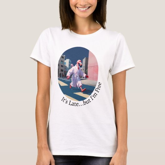Late Night Freedom Retirement Flamingo Humor T-Shirt (Vorderseite)