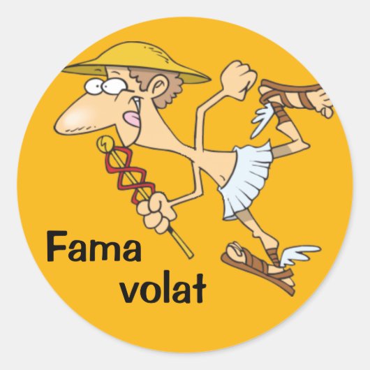 Latein: Fama volat Runder Aufkleber (Vorderseite)