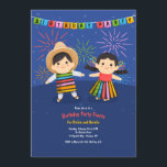 Lateinamerikanischer Kindergeburtstag Fiesta Einladung<br><div class="desc">Eine Geburtstagsfeier für Kinder mit einem Jungen und Mädchen in farbenfroher Kleidung mit Party-Flaggen und Feuerwerk. Geeignet für Junge oder Mädchen, Zwillinge oder Geschwister. Hintergrundvektor erstellt von freepik - www.freepik.com). () Die Karte ist leicht anzupassen mit Ihrem Wortlaut, Schriftart, Schriftart Farbe und Auswahl von sechs Papiertypen.() Nicht genau, was Sie...</div>