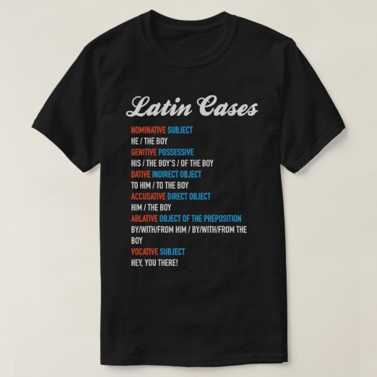 Lateinische Hüllen Nominative Dative Accusative et T-Shirt (Design vorne)