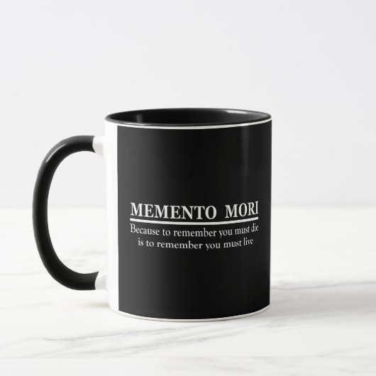 Lateinischer Ausdruck - Memento Mori Tasse (Links)