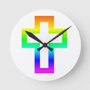 Lateinisches (christliches) Kreuz Runde Wanduhr