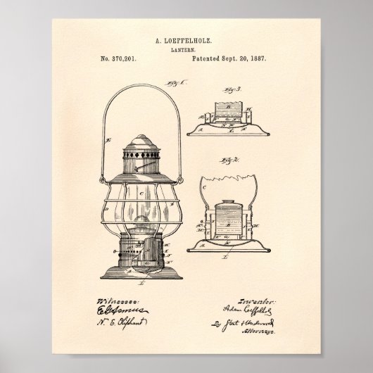 Laterne 1887 Patent Kunst Alte Peper Poster (Vorne)
