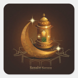 Laterne Crescent< Ramadan kareem > Quadratischer Aufkleber