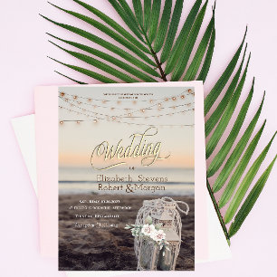 Laterne, Lichterkette, Blumen, Strandhochzeit Einladung