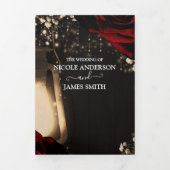 Laterne & Rote Rosen Romantische Rustikale Hochzei Dreifach Gefaltete Einladung (Cover)