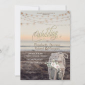 Laterne, String Lights, Blume, Beach Wedding Einladung (Vorderseite)