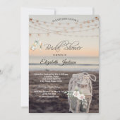Laterne, String Lights, Blume, Beach Wine Einladung (Vorderseite)