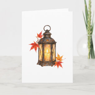 Laterne und Herbstlaub Karte