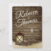 Laterne und Pine Cones Rustikale Winterhochzeit Einladung (Vorderseite)