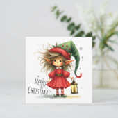 Laternen-Elf – Weihnachtskarte mit Fantasie-Motiv (Stehend Vorderseite)