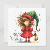 Laternen-Elf – Weihnachtskarte mit Fantasie-Motiv (Vorderseite)