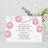 Laternen in rosa Hochzeit Einladung (Stehend Vorderseite)