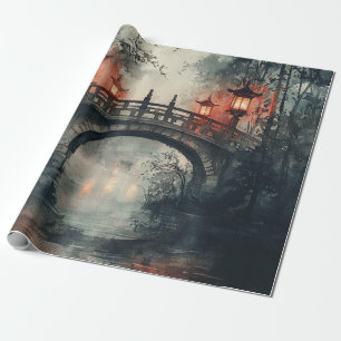 Laternenbrücke Mondlicht Aquarell Geschenkpapier