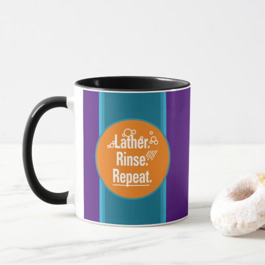 Lather Rinse Repeat Aqua Stripes Orange Spot Tasse (Mit Donut)