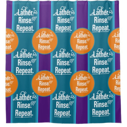 Lather Rinse Repeat Aqua Stripes Orange Spots Duschvorhang (Vorderseite)