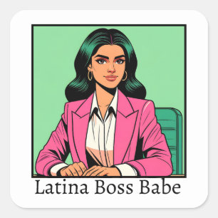 Latina Boss Babe Pop Art Business Woman Quadratischer Aufkleber