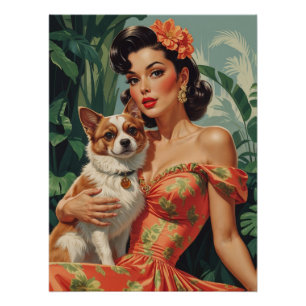 Latina Button-Up mit Niedlichem Hund Poster