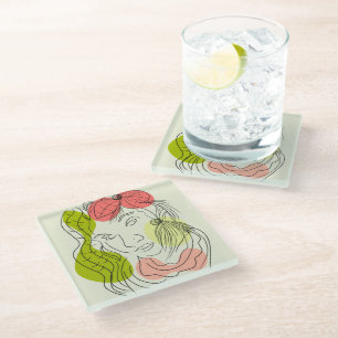 Latina-Frau Kunstformen floral   Glasuntersetzer