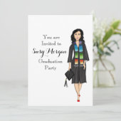 Latina Graduate Fashion Illustration Einladung (Stehend Vorderseite)