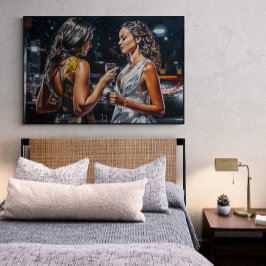 Latinas sprechen in einem Miami Nightclub Malerei Poster