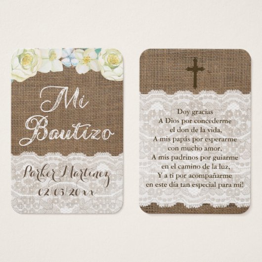 Latino Baptisse Tag Recuerdo de Bautizo Card (Vorne & Hinten)