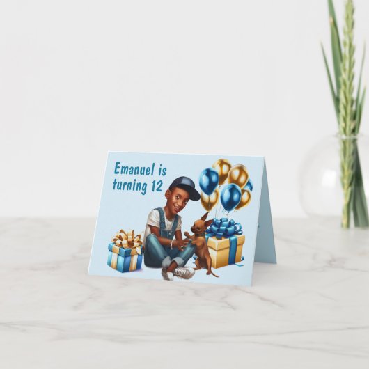 Latino Boy mit Hund zum Geburtstag Einladung (Vorderseite)