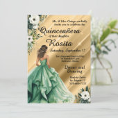 Latino Emerald Green Quinceanera Einladung (Stehend Vorderseite)