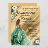 Latino Emerald Green Quinceanera Einladung (Vorne/Hinten)