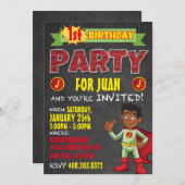 Latino-Superheld-Einladungen. Einladung (Vorne/Hinten)