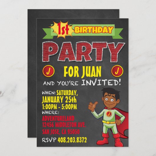 Latino-Superheld-Einladungen. Einladung (Vorne/Hinten)