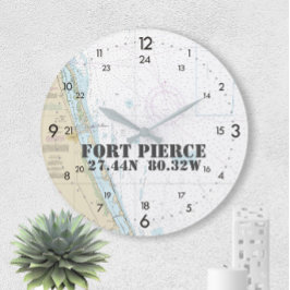 Latitude Longitude Fort Pierce FL Nautical 24-hour Große Wanduhr
