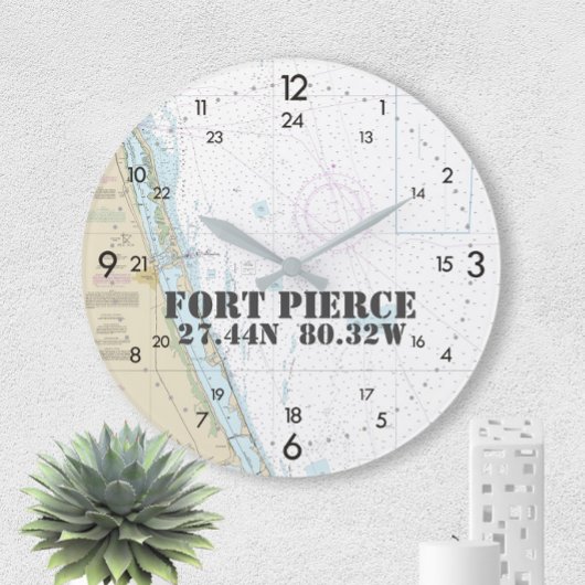 Latitude Longitude Fort Pierce FL Nautical 24-hour Große Wanduhr