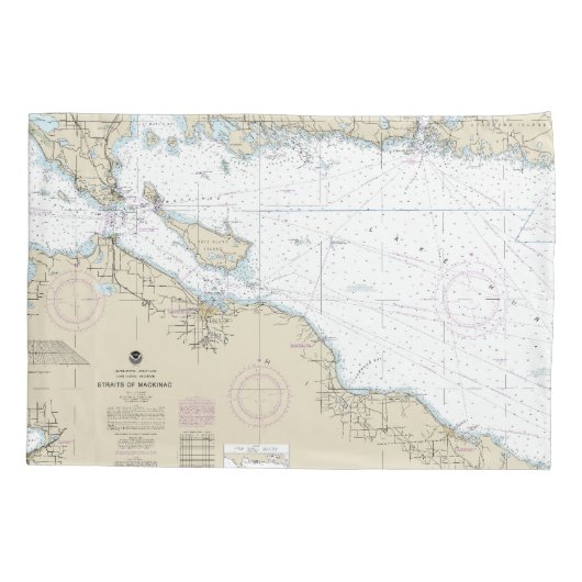 Latitude Longitude Mackinac Island Nautic Chart Kissenbezug (Rückseite)