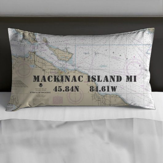 Latitude Longitude Mackinac Island Nautic Chart Kissenbezug
