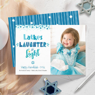 Latkes Lachen Licht Hanukkah Foto Spaß Modern Feiertagskarte