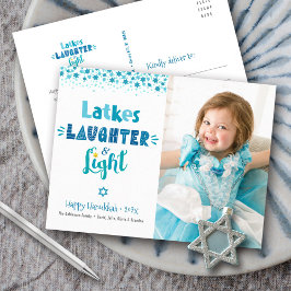 Latkes Laughter Light Modern Fun Hanukkah Foto Feiertagspostkarte