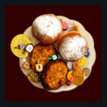 Latkes, Sufganiot (Gelee Donuts) Poster<br><div class="desc">"Jewish Ausdrücke, " offers a shopping experience as you will not find anywhere else. Welcome to our store. Tell your friends about us and send them our link: http://www.zazzle.com/YehudisL?rf=238549869542096443*</div>