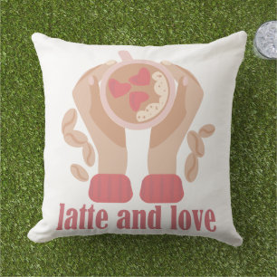Latte and love cup, hands and coffee quote  kissen